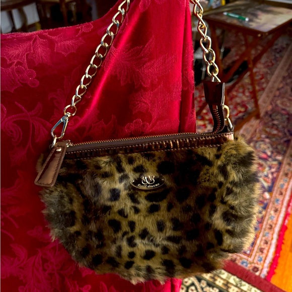 Sharif Brown Cheetah Satchel Handbag Faux Fur 9”x6” Good Condition - Picture 1 of 7